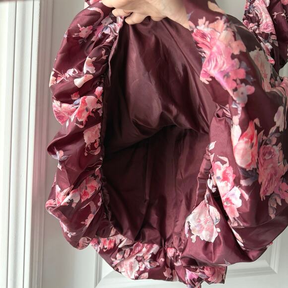 LoveShackFancy Dress Size 8 Hansel Oxblood Bubble Skirt Fitted Bodice Satin Bow - Picture 8 of 11